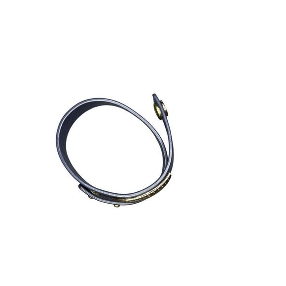 Armani Exchange Navy Leather Wrap Bracelet with Gold Leaf Plate - Picture 5 of 6